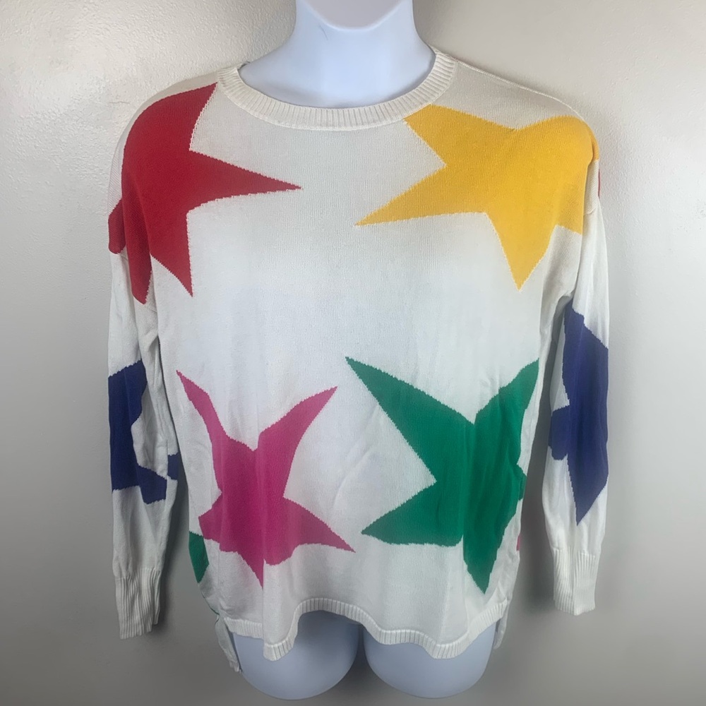 Boutique Fantastic Fawn White With Stars Knit  ‎ Medium Oversized Sweater